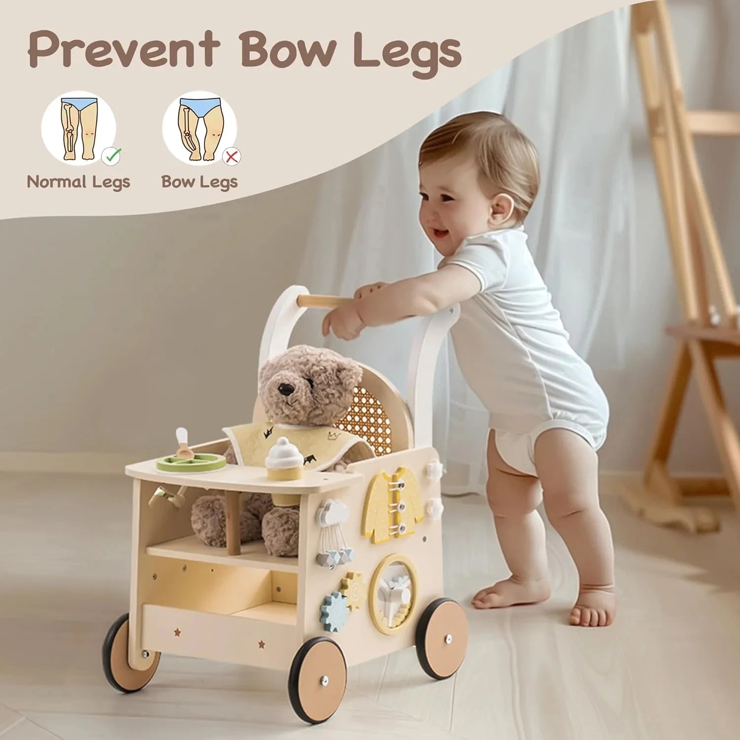 Wooden Baby Push Walker Montessori Push Walker Natural Sustainable Choice for First Steps Motor Skills Toddlers