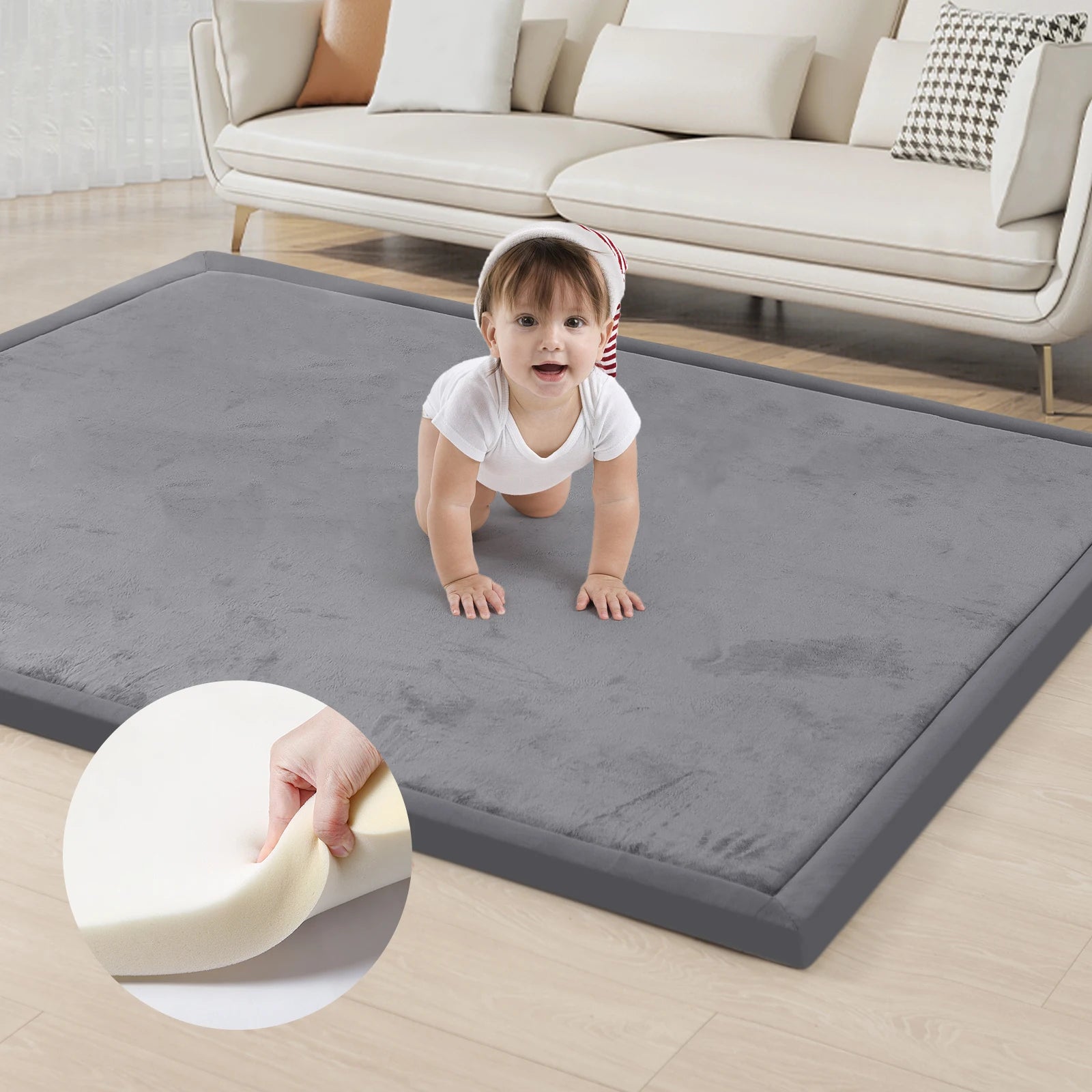 2cm Thick Memory Foam Playpen Mat With Non-slip Bottom For Living Room Soft Velvet Minimalist Carpet Kids Rugs