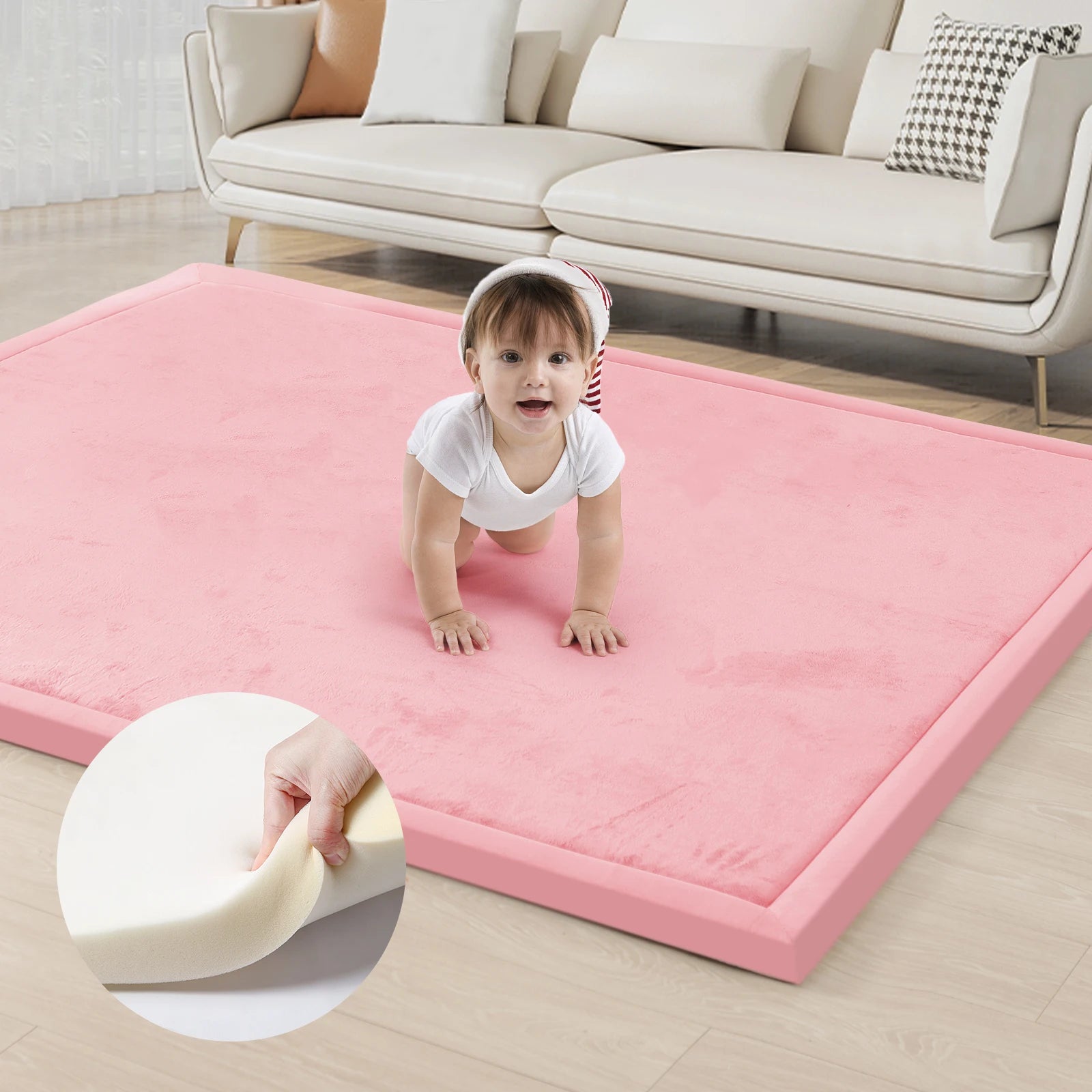 2cm Thick Memory Foam Playpen Mat With Non-slip Bottom For Living Room Soft Velvet Minimalist Carpet Kids Rugs