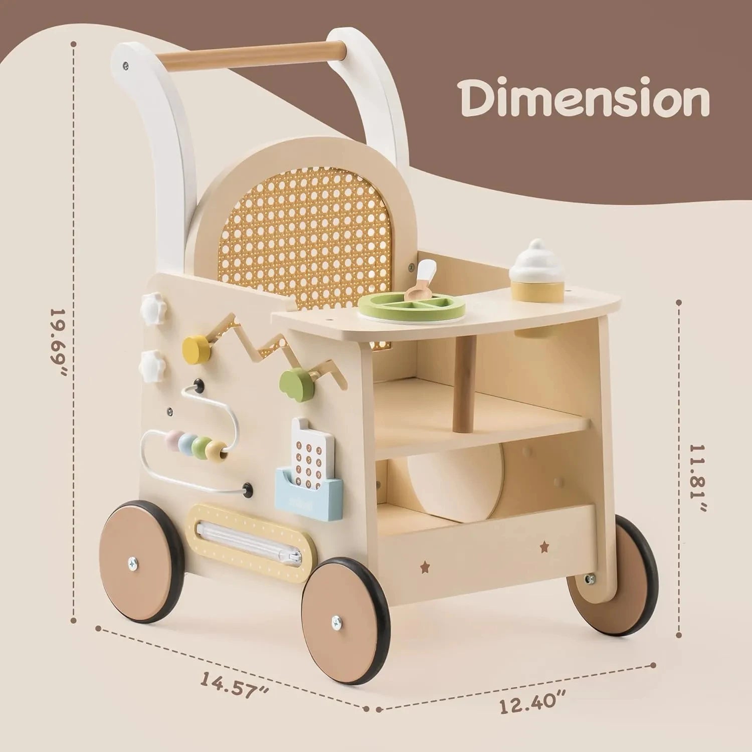 Wooden Baby Push Walker Montessori Push Walker Natural Sustainable Choice for First Steps Motor Skills Toddlers