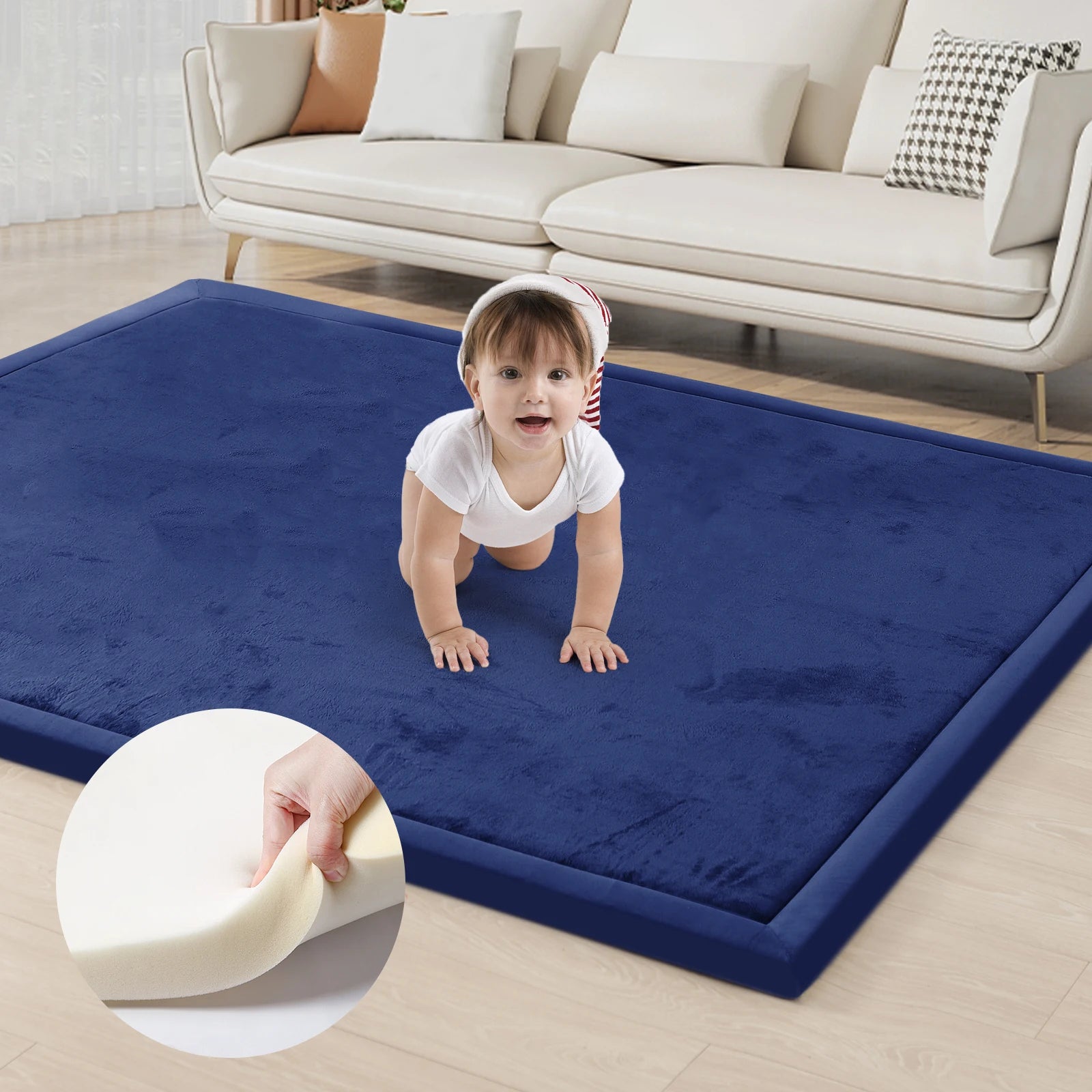 2cm Thick Memory Foam Playpen Mat With Non-slip Bottom For Living Room Soft Velvet Minimalist Carpet Kids Rugs