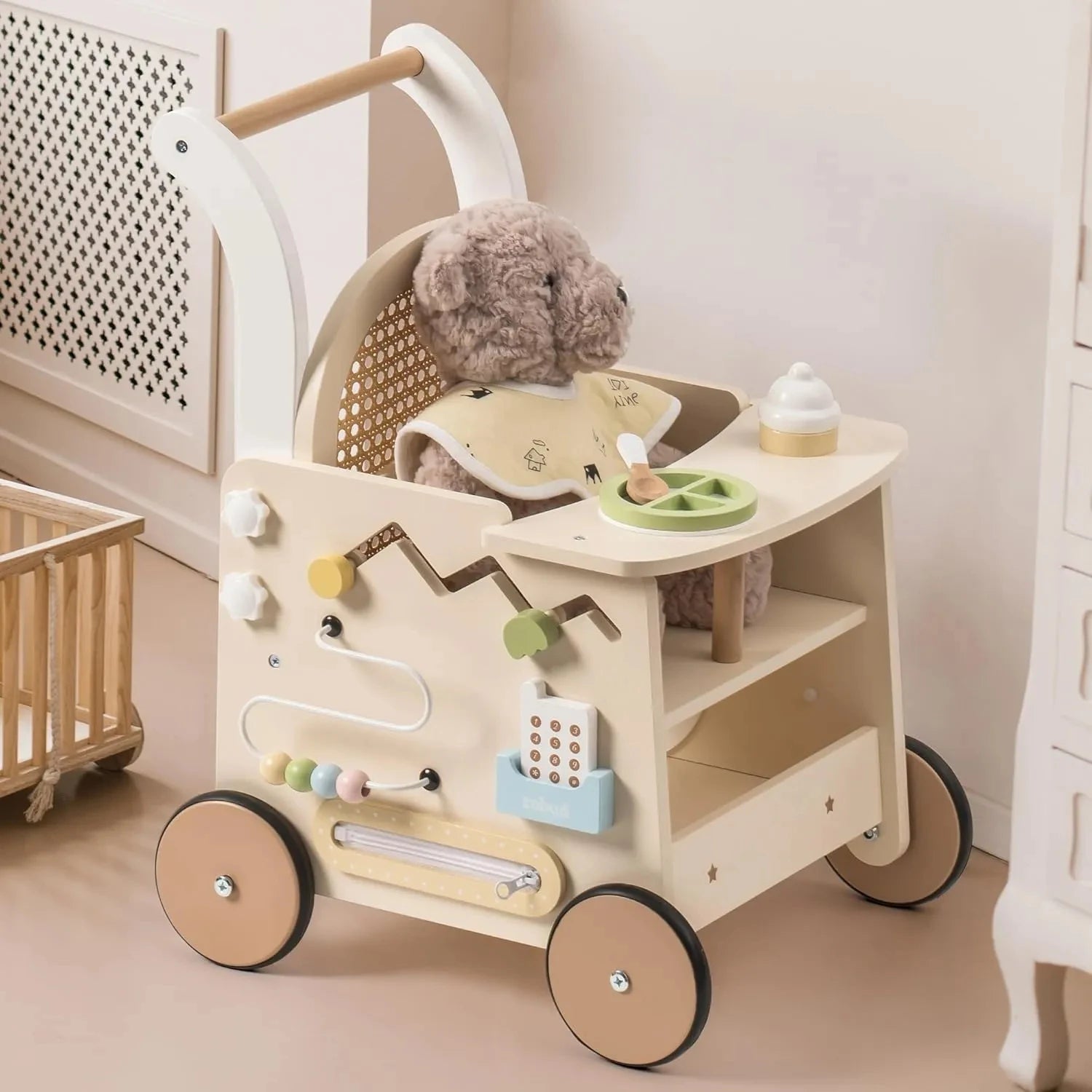 Wooden Baby Push Walker Montessori Push Walker Natural Sustainable Choice for First Steps Motor Skills Toddlers