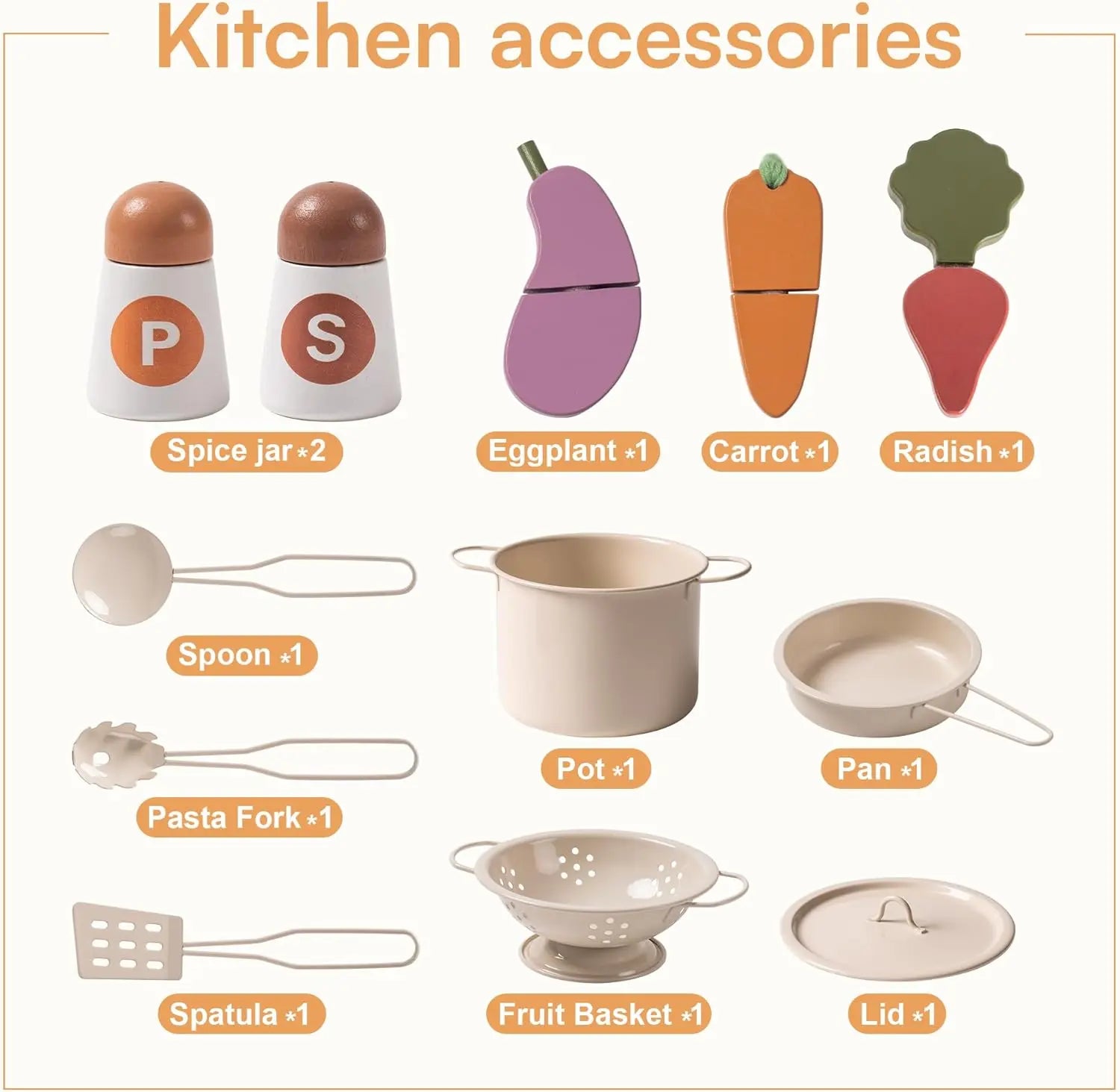 Play Kitchen Wooden Kids Kitchen Playset with Realistic Design Sink Oven, Stove Cabinet Vintage Style for Kids